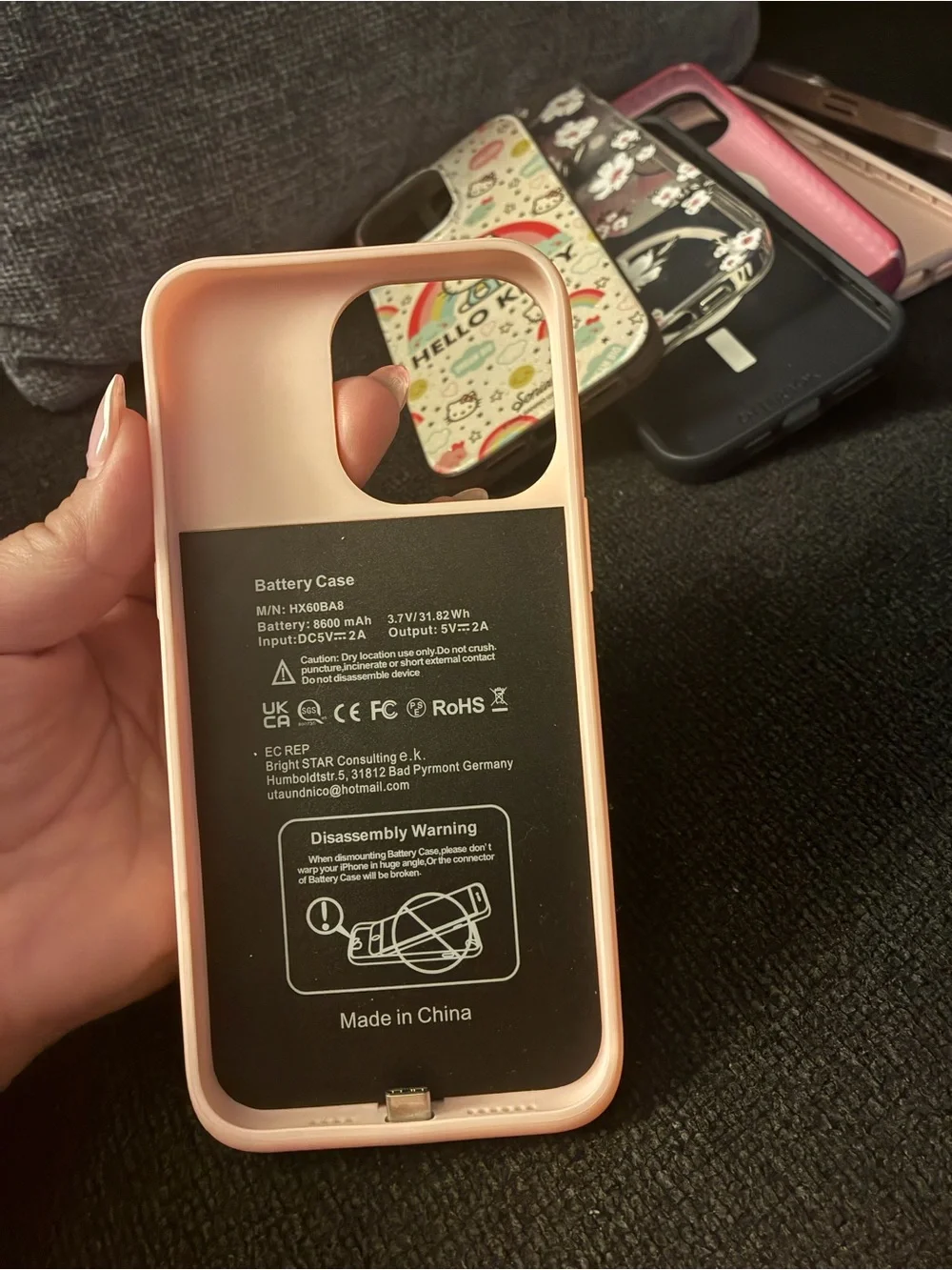 Pink Portable Battery Phone Case with Integrated Power